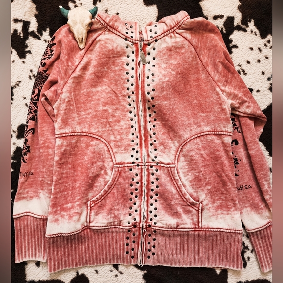 Cowgirl Tuff Tops - "COWGIRL TUFF CO " WOMEN'S BURN OUT AZTEC ZIP UP HOODIE - RED